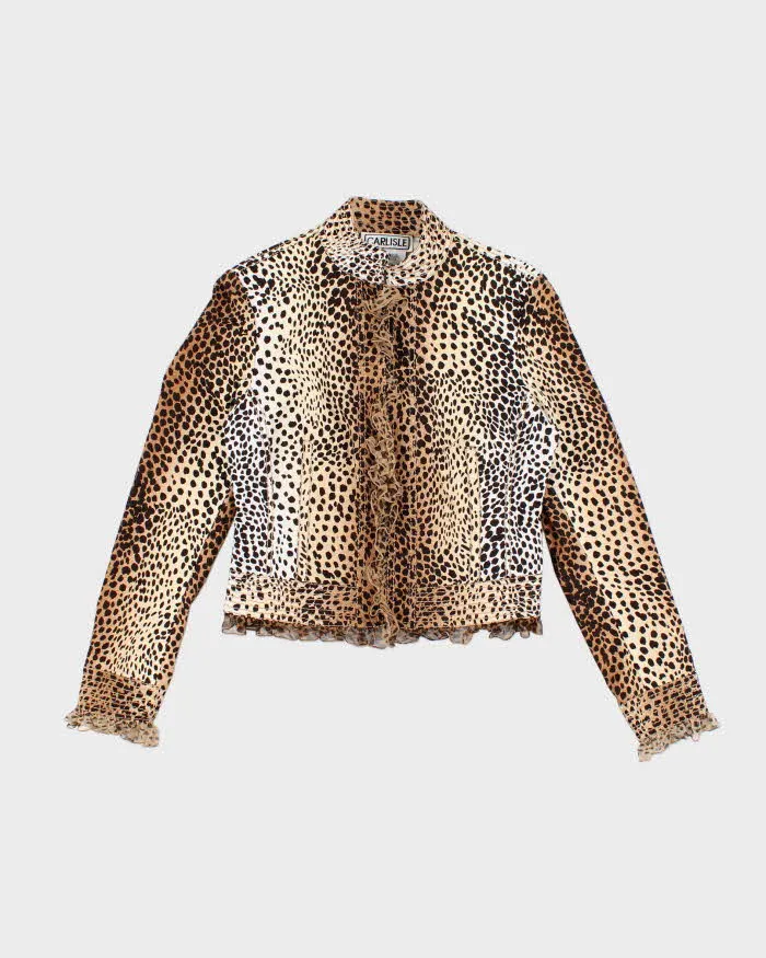 Vintage 90s 00s Carlisile Leopard Print Silk Ruffle Lightweight Jacket - S sold by Rokit