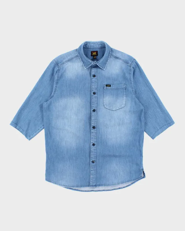Vintage 80's Lee Medium Wash 3/4 Sleeve Denim Shirt - L sold by Rokit