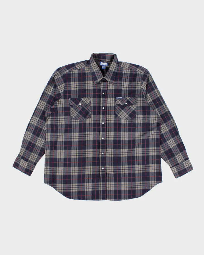 Vintage Blue Pine Oversized Snap Button Western Flannel Shirt - XXL sold by Rokit