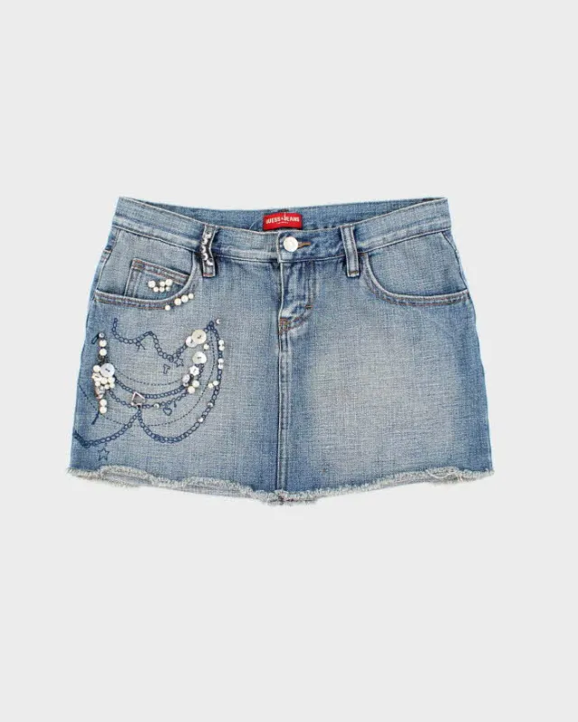 Vintage Y2k 00s Guess Embellished Denim Mini Skirt - XS sold by Rokit