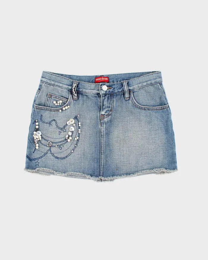 Vintage Y2k 00s Guess Embellished Denim Mini Skirt - XS sold by Rokit