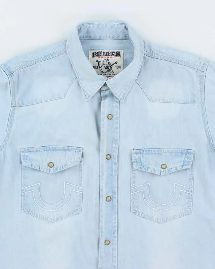 Vintage Y2K True Religion Ultra Light Wash Snap Button Denim Shirt - XL sold by Rokit product image thumbnail 3