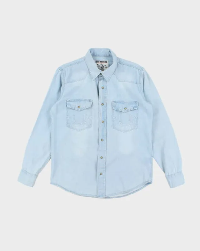 Vintage Y2K True Religion Ultra Light Wash Snap Button Denim Shirt - XL sold by Rokit