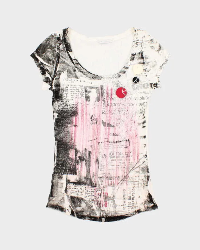 Vintage Y2k 00s Didier Parakian Newspaper Print Button Top - S sold by Rokit