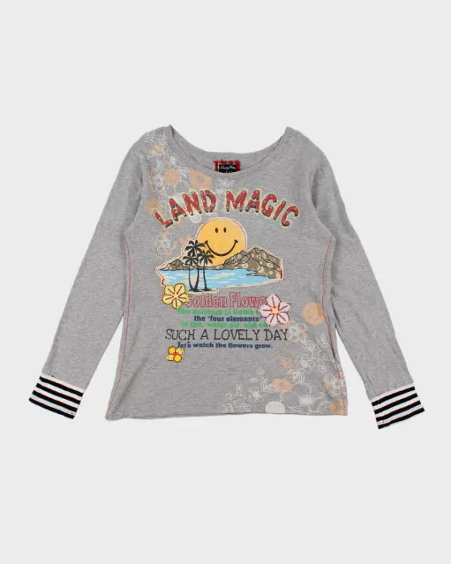 Vintage Y2k 00s Smiley Face Patchwork Long Sleeve Top - L sold by Rokit