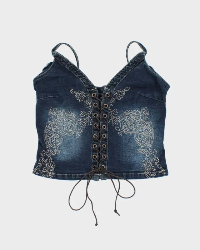 Vintage Y2k 00s Gazoz Lace-up Denim Top - S sold by Rokit