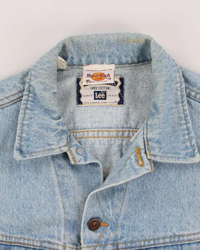 Vintage 90's Hard Rock Café Embroidered Light Wash Denim Jacket - M sold by Rokit product image thumbnail 5