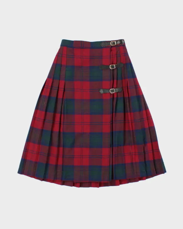 Vintage Buckle Checked Pleated Wool Skirt - XXS sold by Rokit