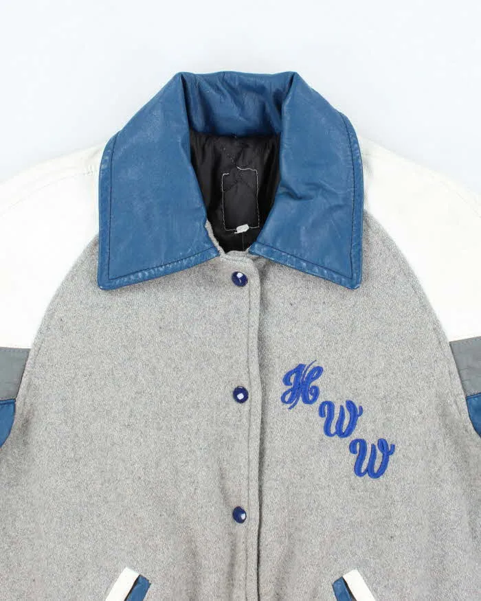 Men's Vintage Leather Blue and Grey Bomber Jacket - M sold by Rokit product image thumbnail 3