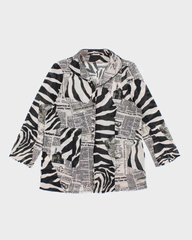 Vintage Y2k 00s Animal & Newspaper Print Mesh Blouse - L sold by Rokit