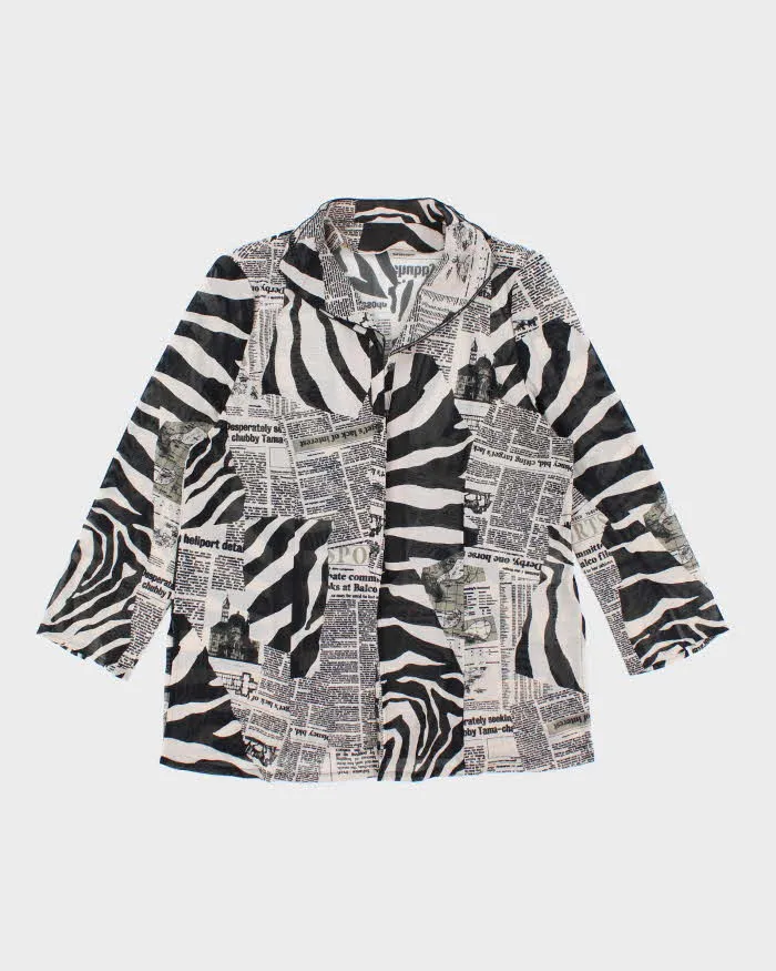 Vintage Y2k 00s Animal & Newspaper Print Mesh Blouse - L sold by Rokit