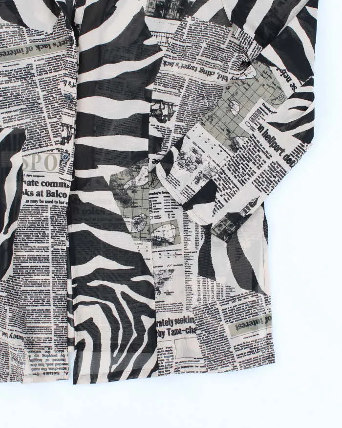 Vintage Y2k 00s Animal & Newspaper Print Mesh Blouse - L sold by Rokit product image thumbnail 4