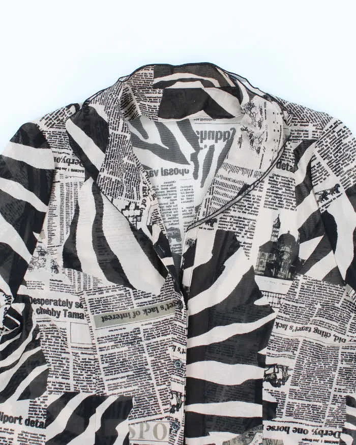 Vintage Y2k 00s Animal & Newspaper Print Mesh Blouse - L sold by Rokit product image thumbnail 3