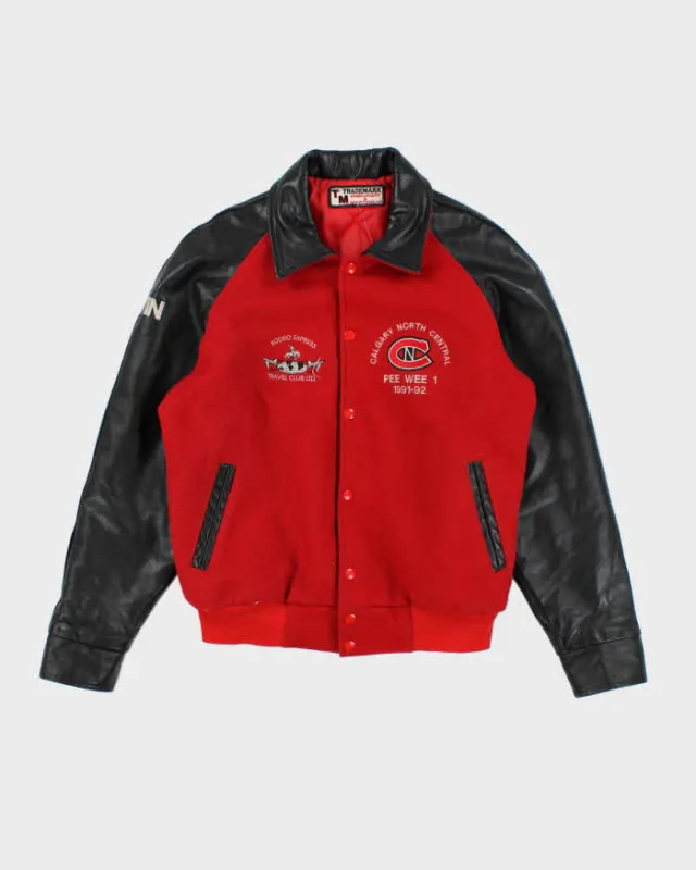 Vintage 90's Heavyweight Leather Embroidered Varsity Jacket - L sold by Rokit