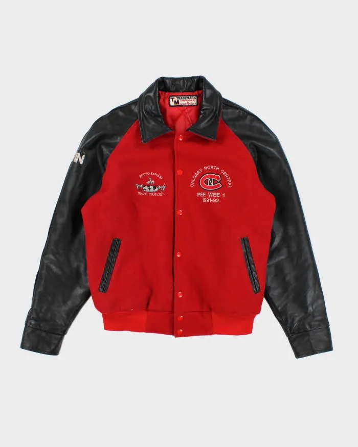Vintage 90's Heavyweight Leather Embroidered Varsity Jacket - L sold by Rokit