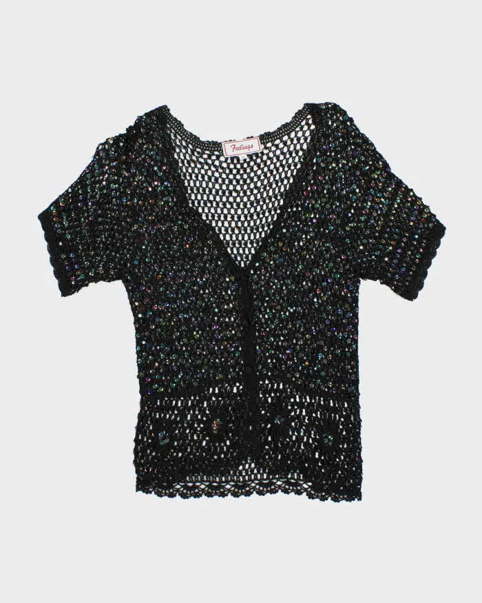 Vintage Y2k 00s Feelings Crochet Sequin Top - M sold by Rokit