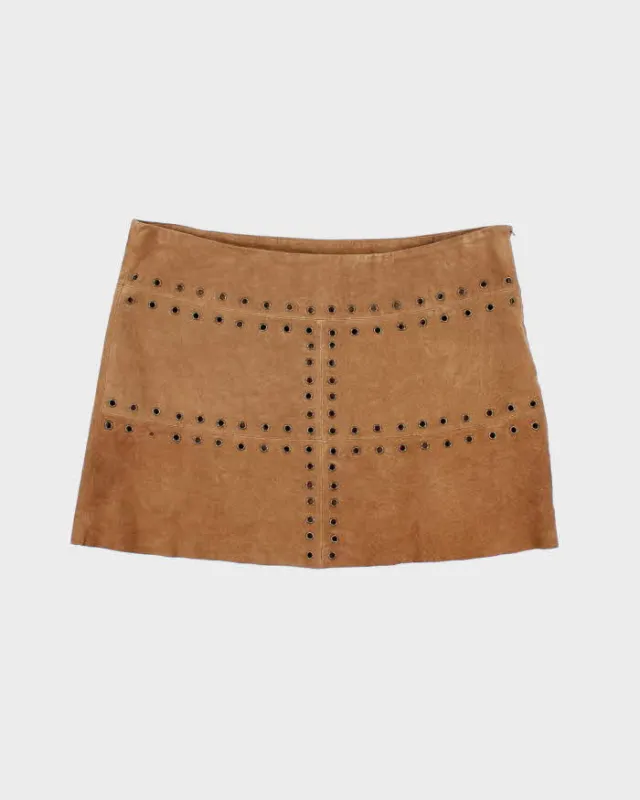 Vintage 90s Le Chateau Suede Eyelet Mini Skirt - M sold by Rokit