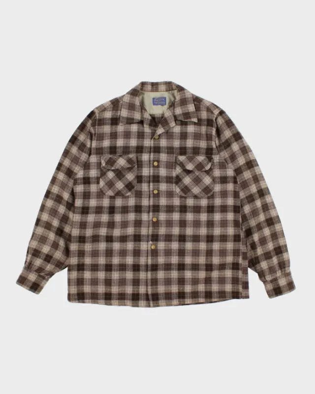 Vintage 1990s Pendleton Brown Plaid 100% Wool Shirt - L sold by Rokit