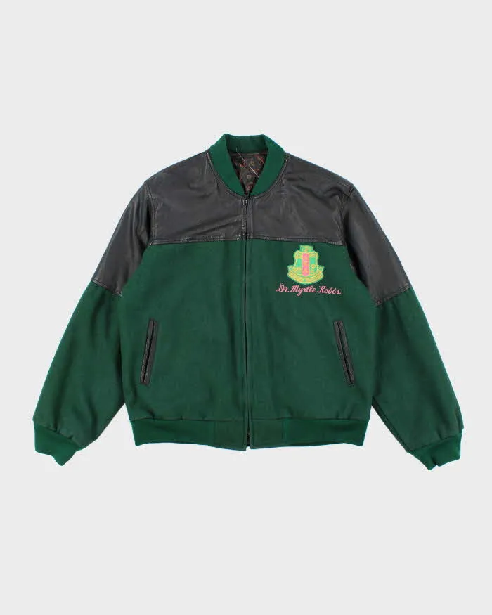 Men's Vintage Forest Green and Black Leather Bomber Jacket - L sold by Rokit