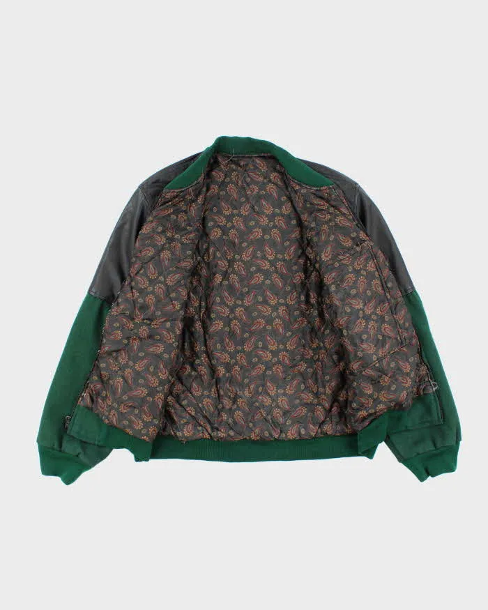 Men's Vintage Forest Green and Black Leather Bomber Jacket - L sold by Rokit product image thumbnail 5