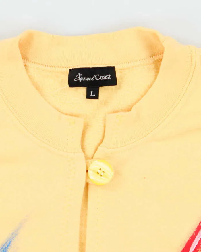 Vintage 1990s Sunset Coast Abstract Paint Yellow Cardigan Sweatshirt - L sold by Rokit product image thumbnail 5
