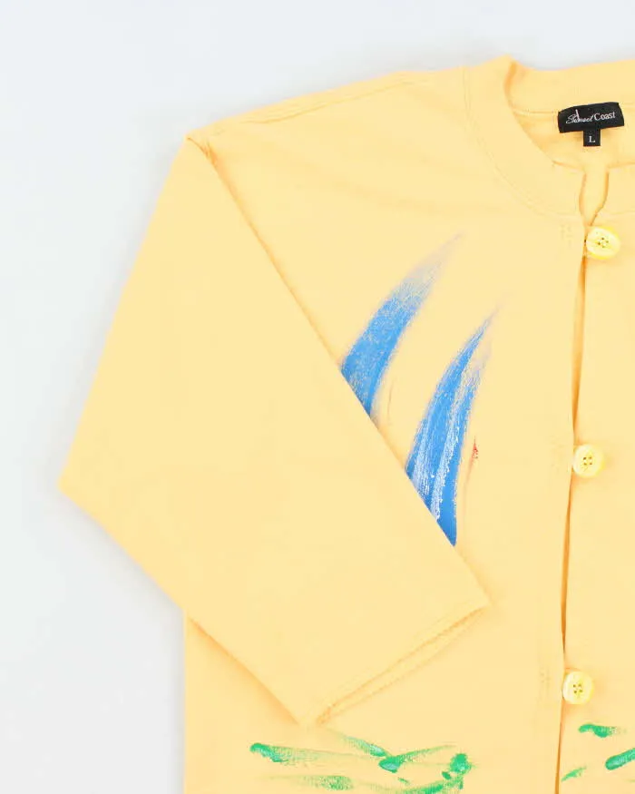 Vintage 1990s Sunset Coast Abstract Paint Yellow Cardigan Sweatshirt - L sold by Rokit product image thumbnail 4