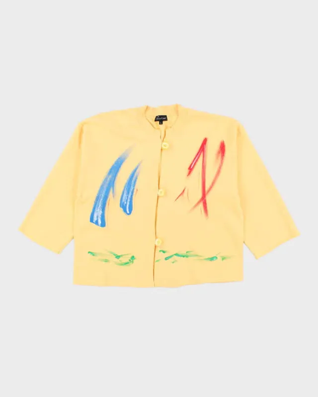 Vintage 1990s Sunset Coast Abstract Paint Yellow Cardigan Sweatshirt - L sold by Rokit