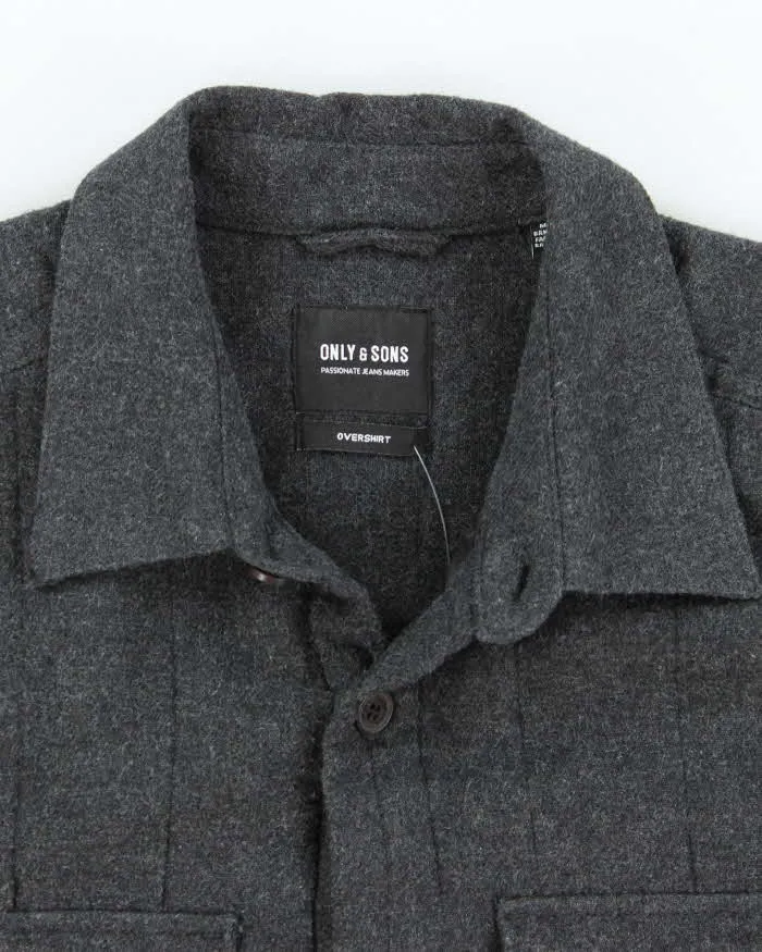 Men's Only & Sons Grey Button Up Lined Over Shirt - M sold by Rokit product image thumbnail 5