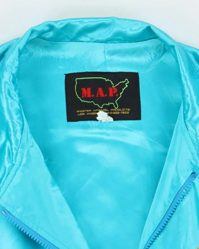 Vintage 1990s M.A.P. Teal Blue Satin Mirage Bomber Jacket - S sold by Rokit product image thumbnail 5
