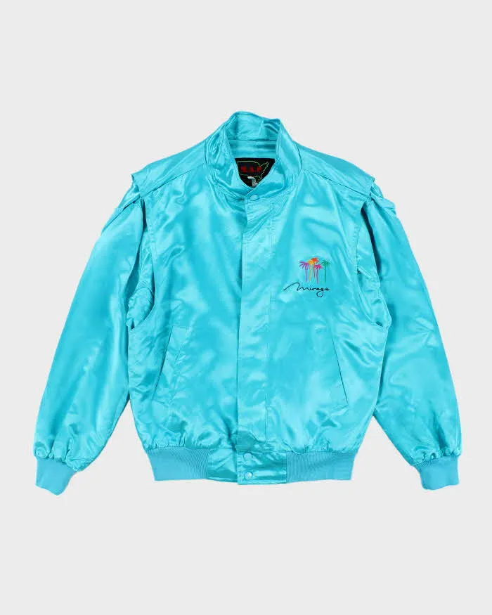 Vintage 1990s M.A.P. Teal Blue Satin Mirage Bomber Jacket - S sold by Rokit