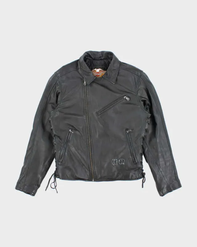 Harley Davidson Black Leather Biker Jacket - S sold by Rokit