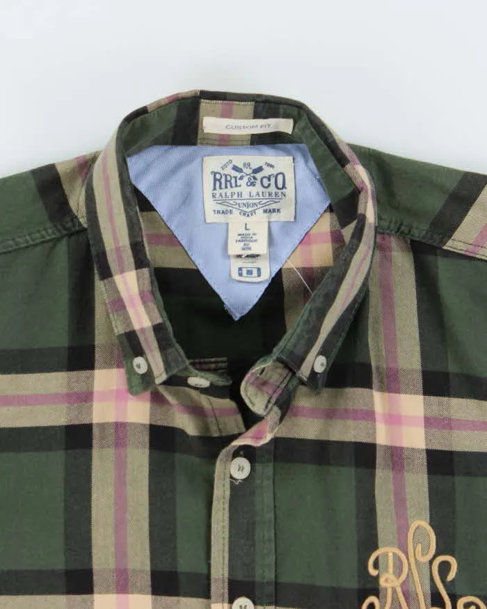 Ralph Lauren Green and Pink Plaid 100% Work Shirt - L sold by Rokit product image thumbnail 3
