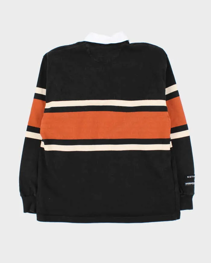 Vintage 90s Rugby Wear Black & Orange Striped Long Sleeve Polo Shirt - S sold by Rokit product image thumbnail 2
