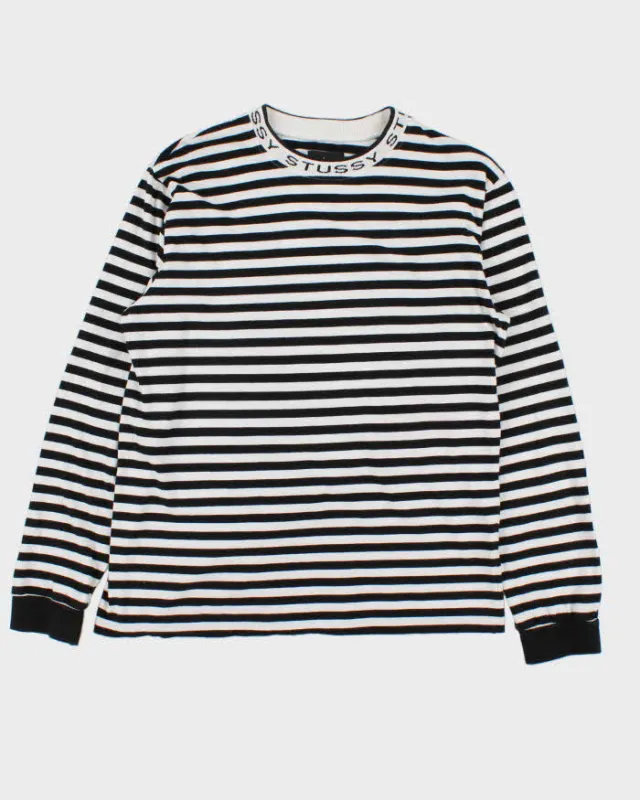 Stussy Black & White Striped Jacquard Logo Long Sleeve T-Shirt - M sold by Rokit