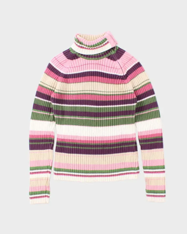 Vintage Y2k 00s Reitmans Stripe Knit Zip Neck Jumper - M sold by Rokit