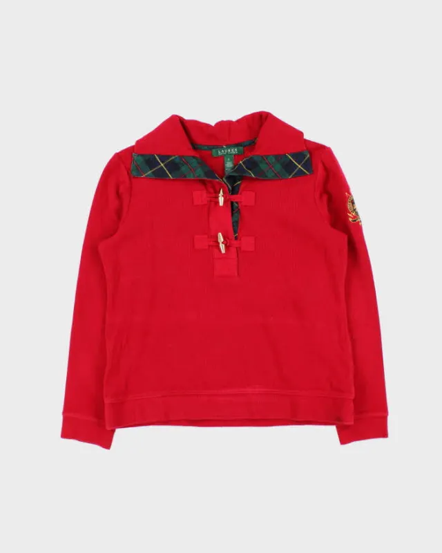 Vintage Y2K Ralph Lauren Red Toggle Neck Sweatshirt - S sold by Rokit