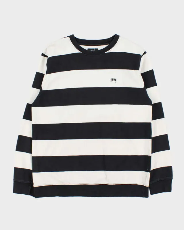 Vintage Stussy Black & White Striped Sweatshirt - L sold by Rokit