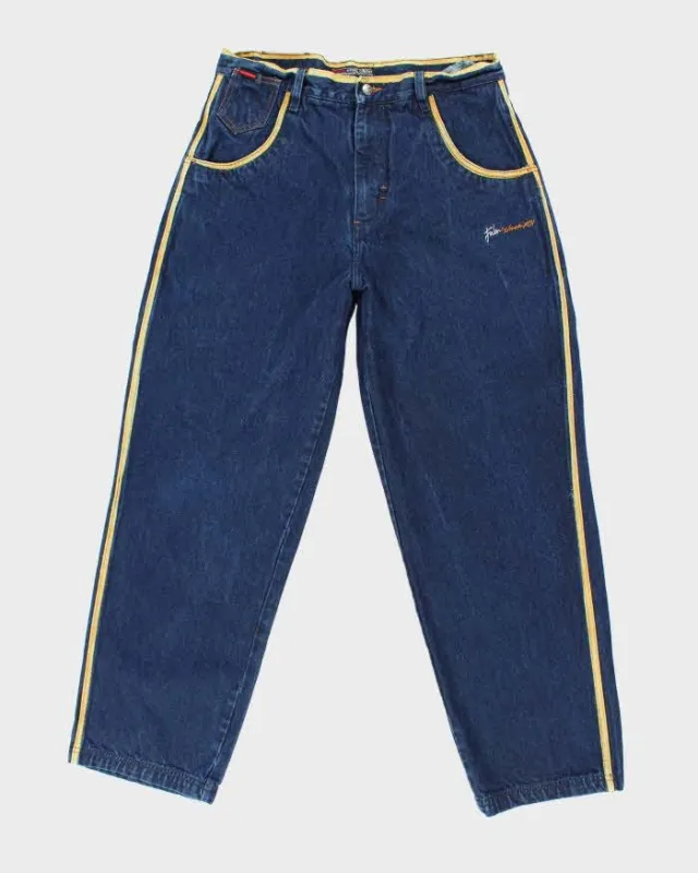 Vintage Y2k Fubu Dark Wash Yellow Piped Jeans - W35 L32 sold by Rokit