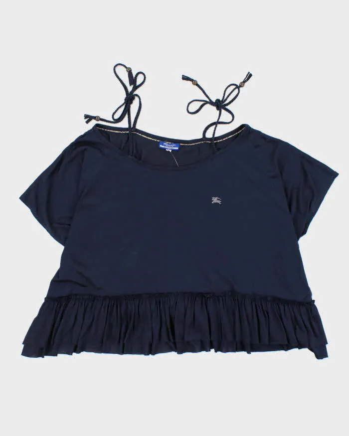 Vintage Burberry Blue Label Shoulder Tie Frill Top - M sold by Rokit