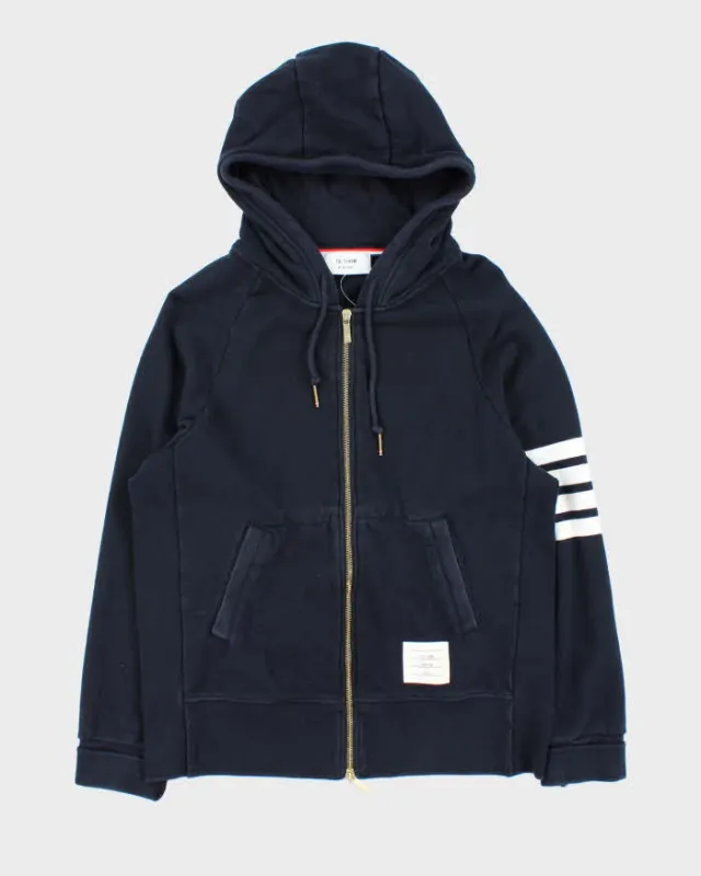 TB Thom Browne Navy Four Stripe Zip Up Hoodie - L sold by Rokit