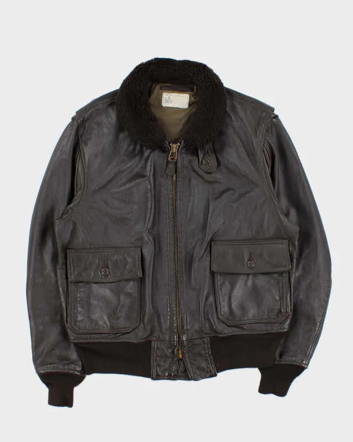Vintage 80s Orchard Motorcycle US Navy G-1 Brown Leather Flight Jacket - L sold by Rokit product image thumbnail 2
