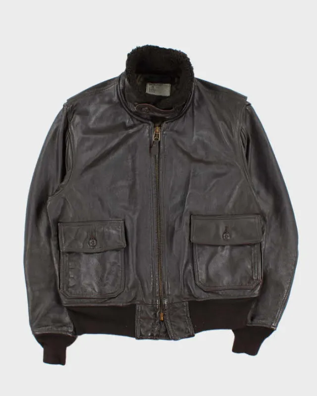 Vintage 80s Orchard Motorcycle US Navy G-1 Brown Leather Flight Jacket - L sold by Rokit