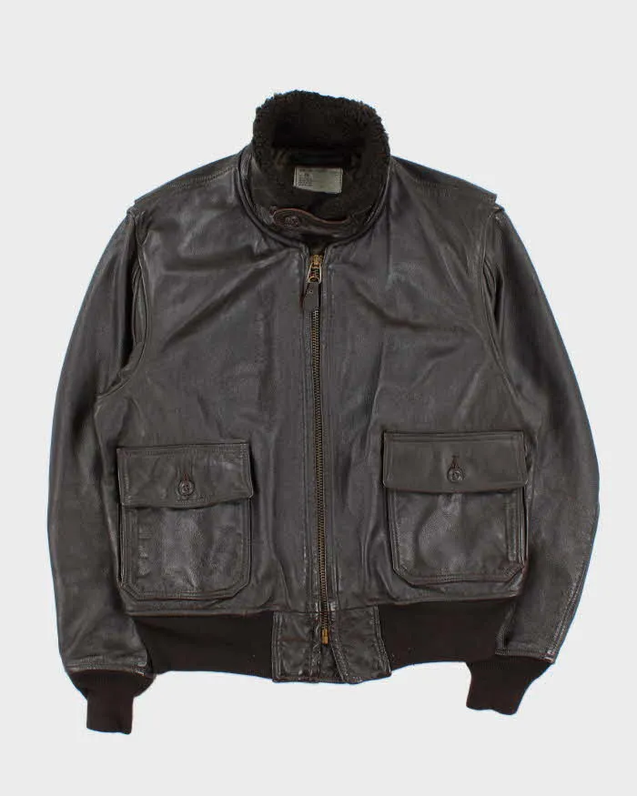 Vintage 80s Orchard Motorcycle US Navy G-1 Brown Leather Flight Jacket - L sold by Rokit