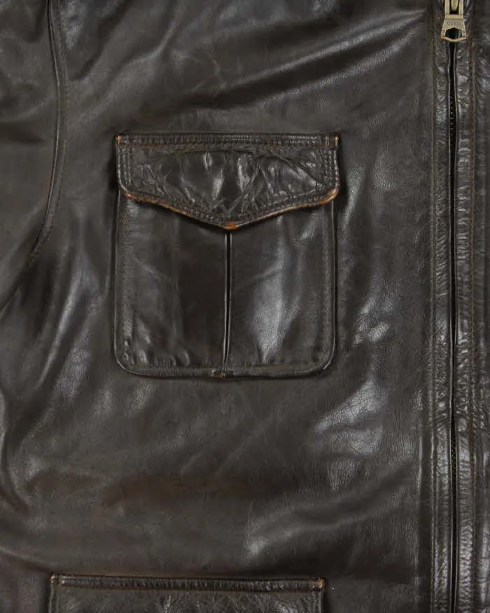 Vintage Y2K 00s Guess Jeans Brown Leather Zip Up Jacket - XL sold by Rokit product image thumbnail 4