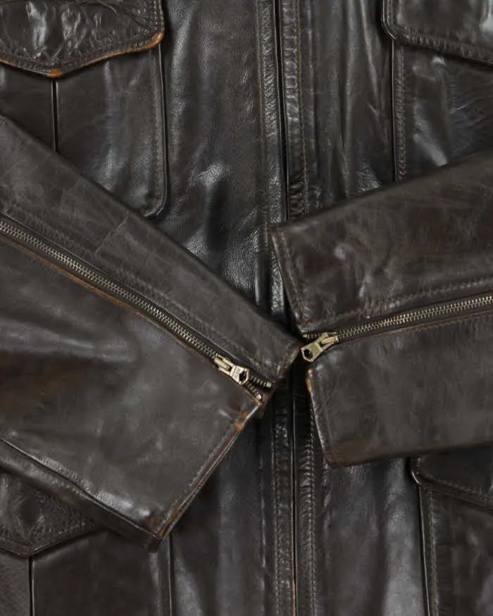 Vintage Y2K 00s Guess Jeans Brown Leather Zip Up Jacket - XL sold by Rokit product image thumbnail 5