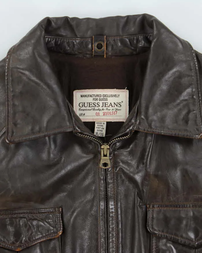 Vintage Y2K 00s Guess Jeans Brown Leather Zip Up Jacket - XL sold by Rokit product image thumbnail 3