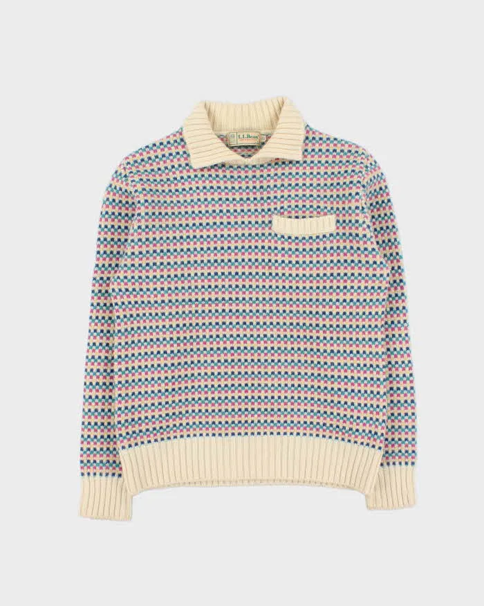 Vintage 1980s L.L Bean Patterned Collared Chunky Knit - L sold by Rokit