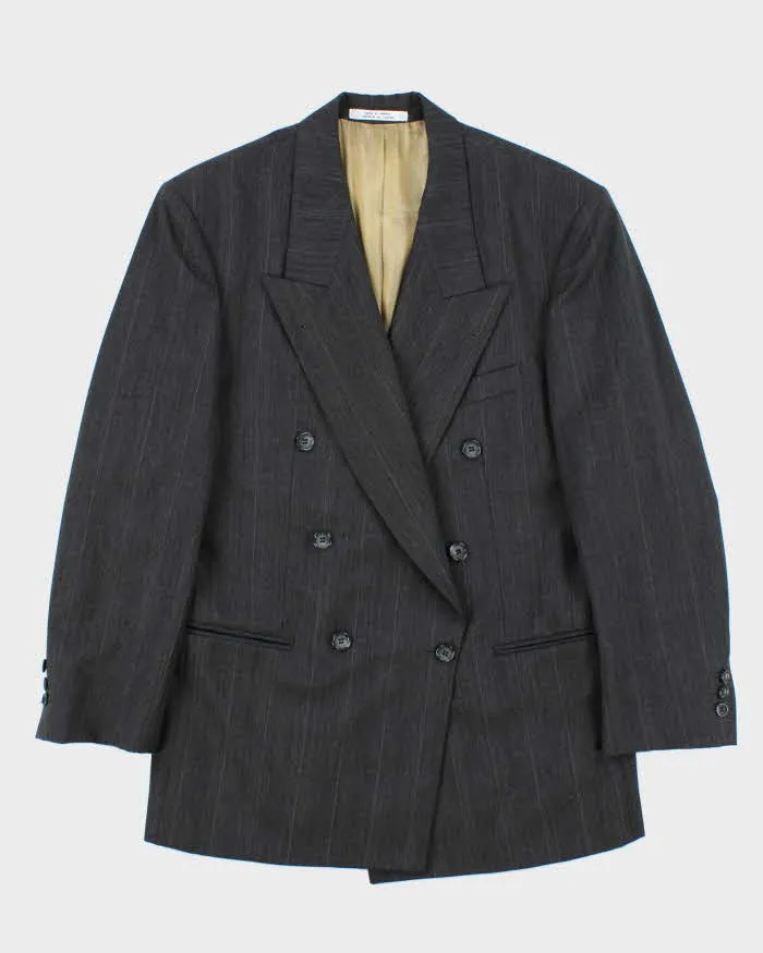 Vintage 90s Grey Pinstripe Wool Double Breasted Blazer - L sold by Rokit