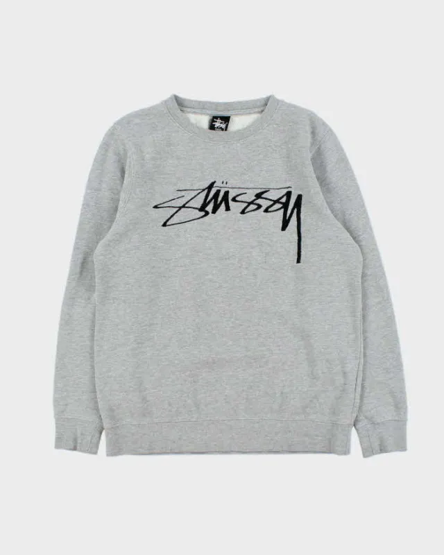 Stussy Grey Classic Embroidered Logo Sweatshirt - S sold by Rokit