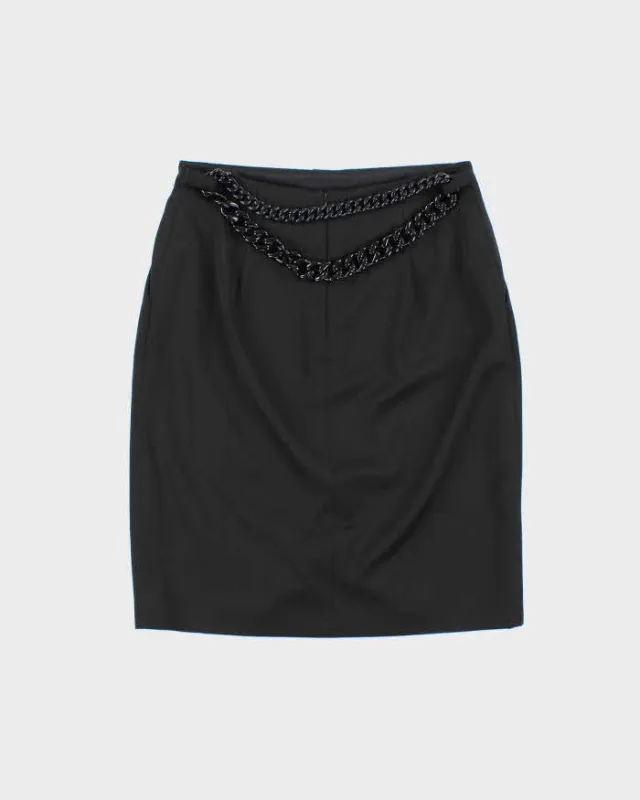 Versace Black Wool Chunky Chain Straight Knee Length Skirt - W30 made by Versace